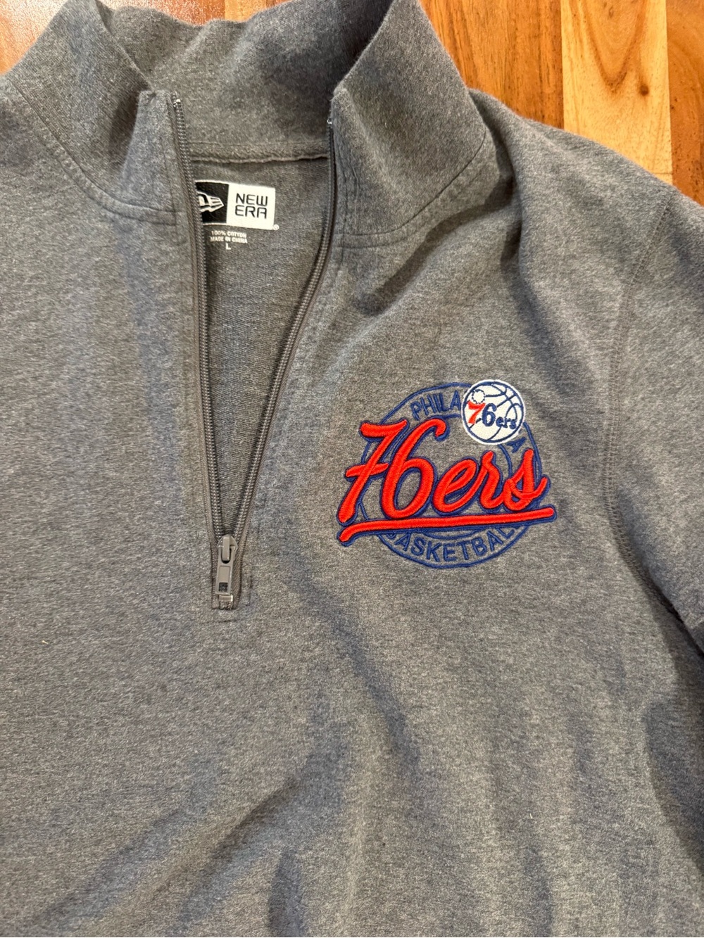 New Era Gray Quarter-Zip Sweater with 76ers Embroidered Logo